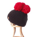 Schwarzwald-Mütze mit Bommeln für Damen und Herren 1.1 und 15.2r schwarz/rote Bommel ohne roten Rand