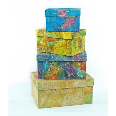 Geschenkboxen aus Lokta Papier 4er-Set aquarellbunt  1.9.2