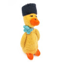 Eierwärmer Ente gelb mit schwarzem Hut und Blume E6