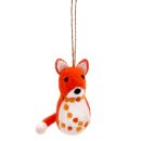 Felted Ornament Foxes with Dots, Set of 2