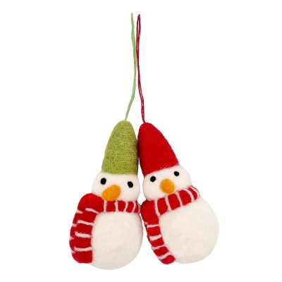 Felted Ornament Snowman with Scarf, Set of 2