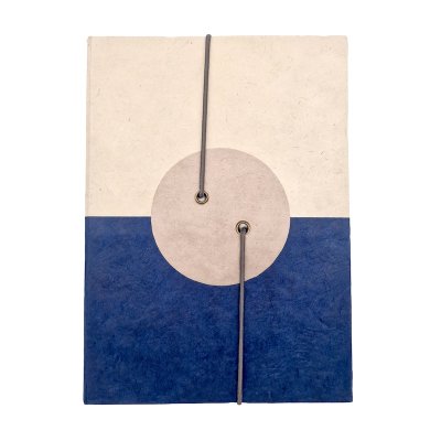 Lokta Papier-Notizbuch Vollmond creme/blau